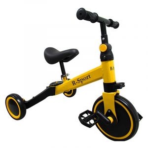 Multifunkcionális sárga színű gyermek tricikli, futóbicikli 4in1